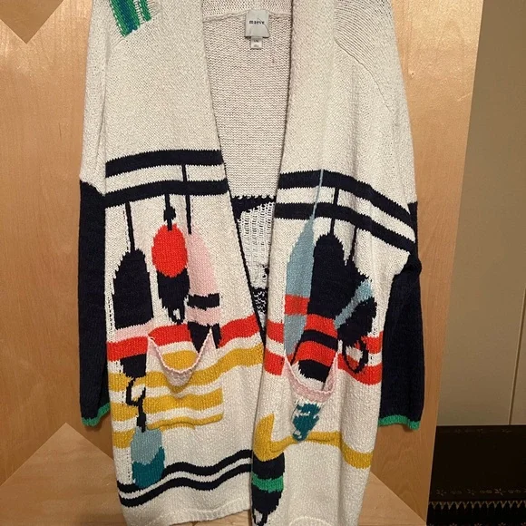 Anthropologie Whale Design Cardigan - Navy and Cream